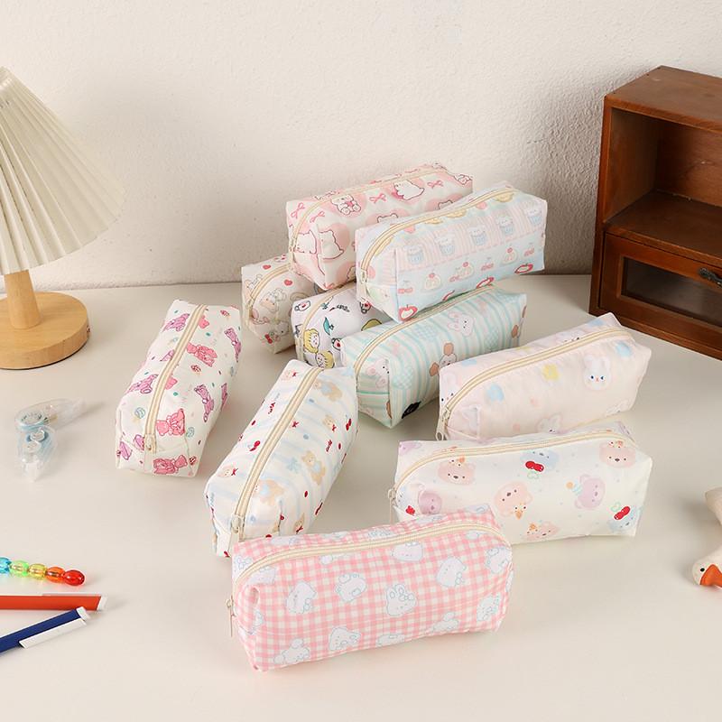 Cute Cat Pen Case With Large Capacity And Cartoon Print For Students And Girls