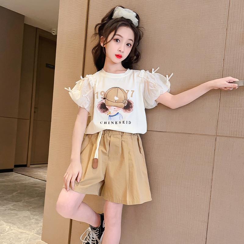 Girls Summer Short Sleeve Top and Shorts Two Piece Set 120