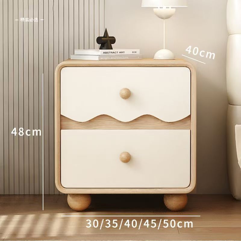Luxury Solid Wood Nightstand with Wave Pattern Modern Bedside Storage Cabinet for Bedroom Spacious Drawer&Durable Home Furniture