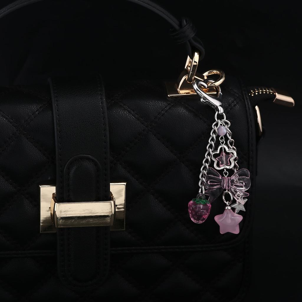 Flower Star Love Bow Strawberry Pendant Girly Pink Bag Charms Acrylic Student Women Bag Car Jewelry Gifts Bag Charm