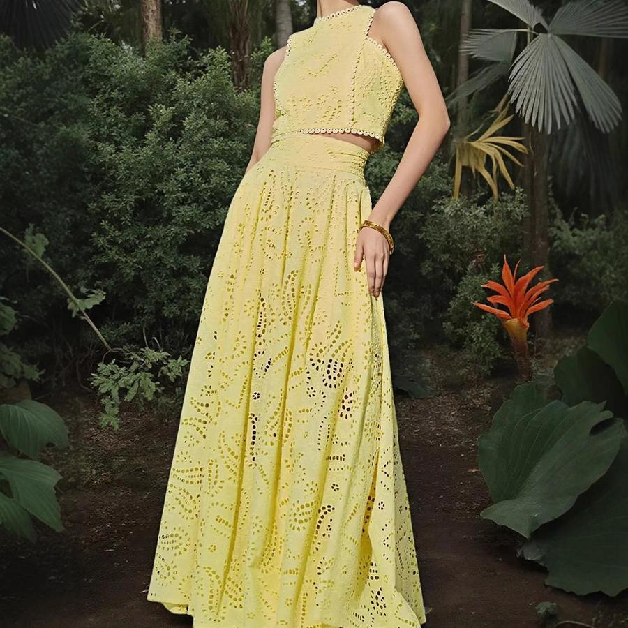 Women's Casual Fashion Sleeveless Pocket Long Dress One-Piece Set Outfit