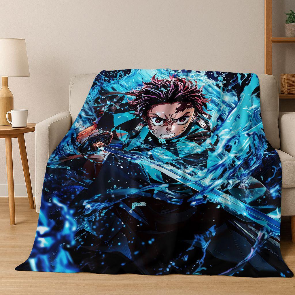 Anime Demon S-Slayer Kamado Nezuko Tanjirou Cartoon Flannel Blanket,Cozy Soft Throw Blanket for Home Bedroom Bed Sofa Cover Kids