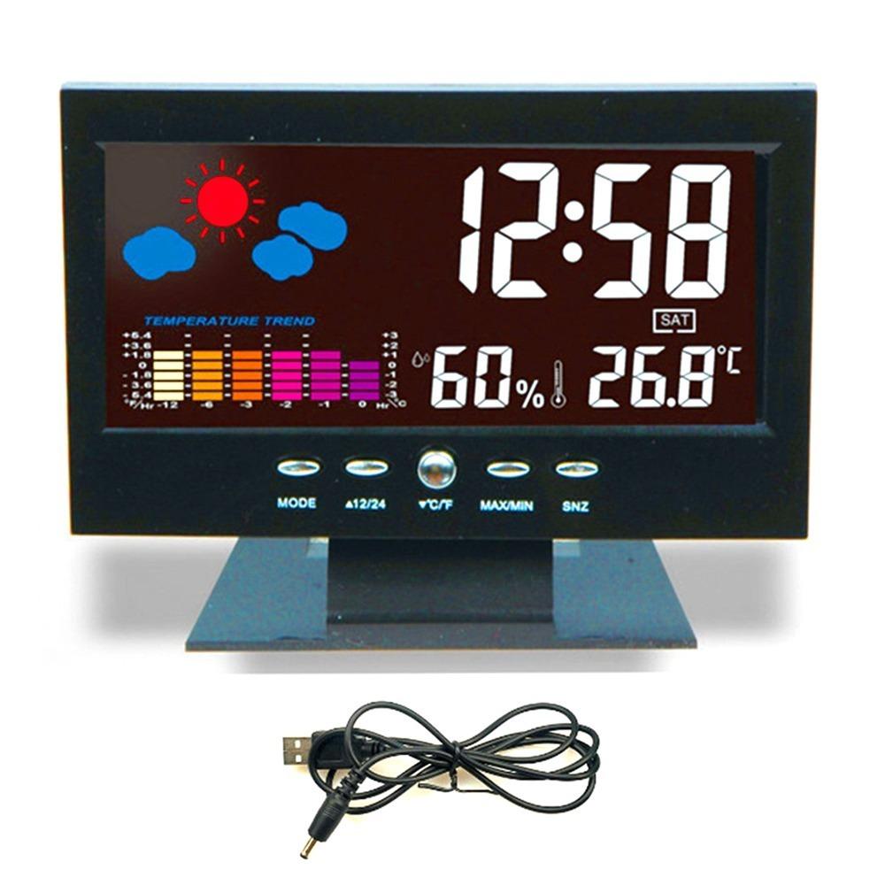 Voice Control Color Screen Alarm Clock Temperature Humidity Clock For School