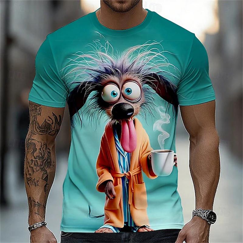 New Men's Animal Graphic T-shirt Summer Fun and Fashionable Short-sleeved Top Men's Loose Round-neck T-shirt Parent-child Outfit
