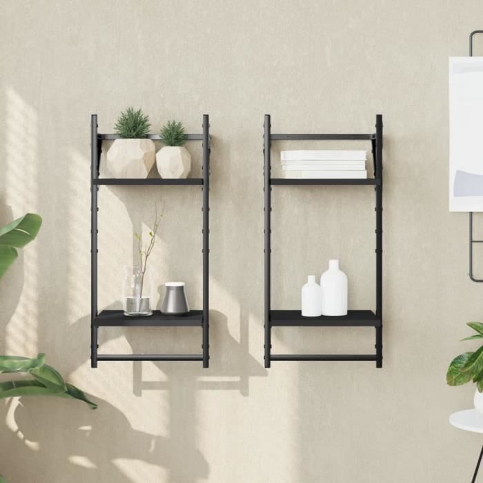 VidaXL Étagères murales à 2 niveaux avec barres 2 pcs noir 30x25x65 cm 836253
