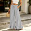 Women’s High Waist Wide Leg Pants with Drawstring and Pockets Loose Fit Striped Casual Long Trousers with Ruffle Hem for Everyday Wear