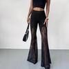 Ladies black lace sexy flared pants mesh babes transparent trousers hls trousers