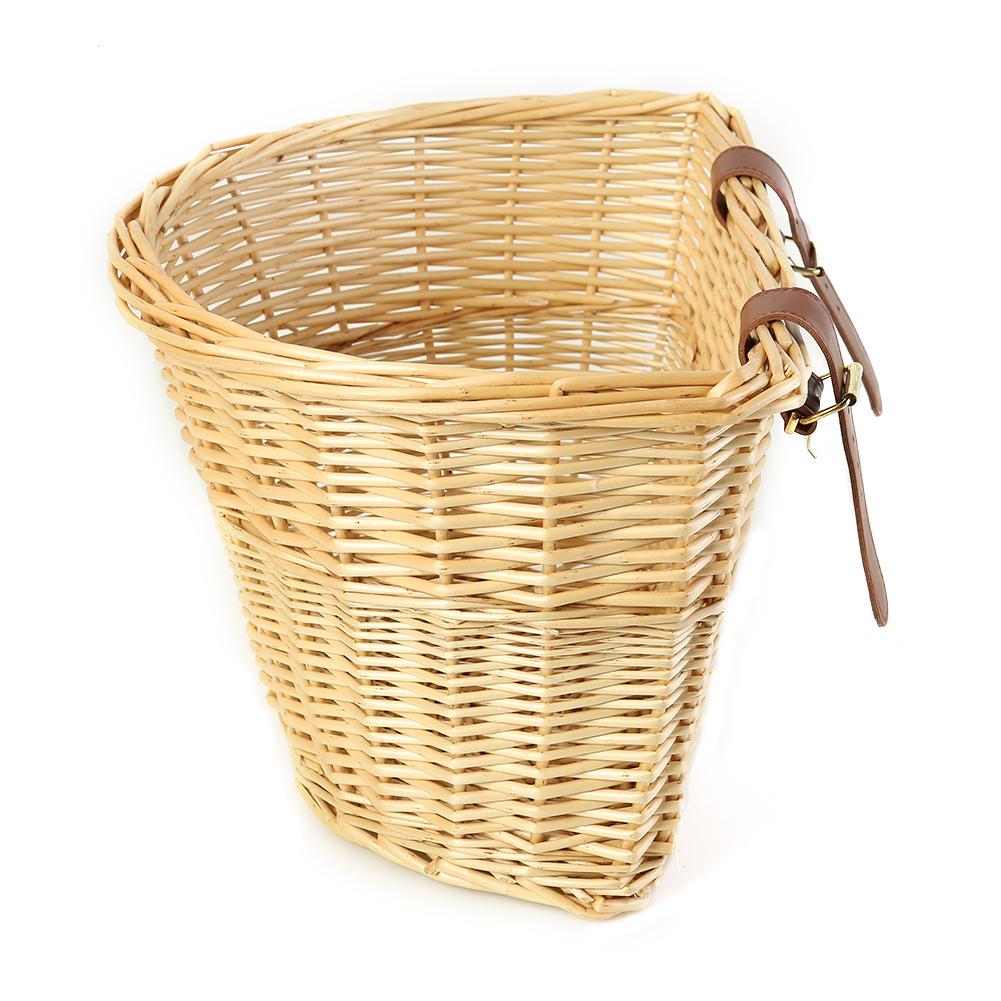Retro Rattan Bike Front Basket Bicycle Cycling Handlebar Cargo Storage Container  with Belt for Bicycle Parts Accessories