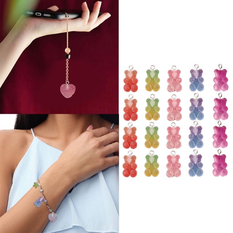 20Pcs Mixed Color Bear Heart Star DIY Charm Versatile Resin Pendants for Handmade Jewelry and Keychain Embellishments