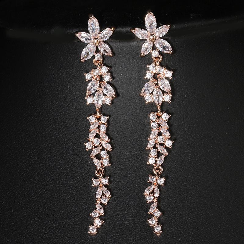 

Japanese & Korean Style Elegant Long Tassel Zircon Earrings