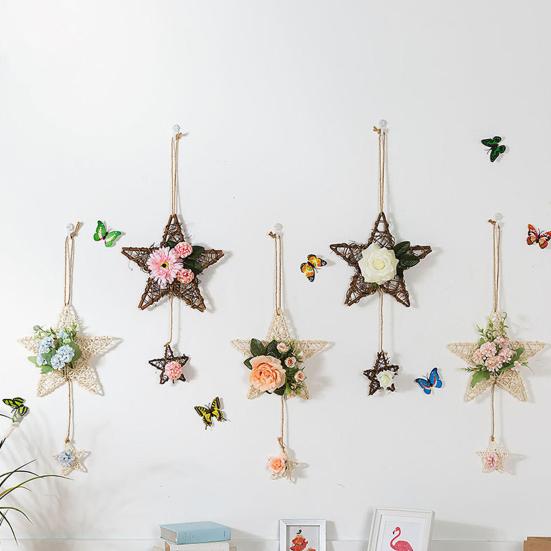Rattan Hanging Ornaments, Five-pointed Star Shape Hangings, Handcrafted Durable Wear-resistant Home Decoration for Family Friends