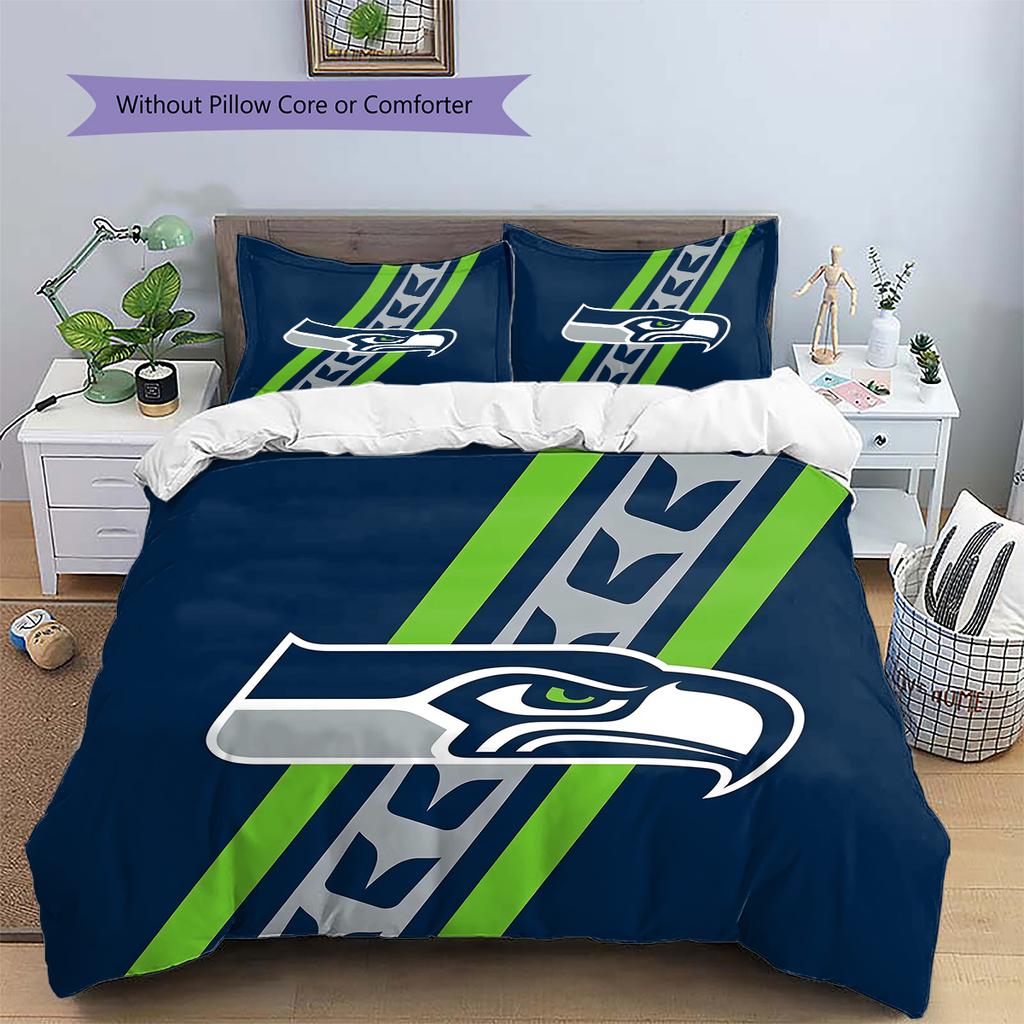 Seattle Seahawks Pattern Bedding Quilt Set  Home Decoration  Gift (1 * Duvet Cover + 2 * Pillowcase  Without Core).xwn