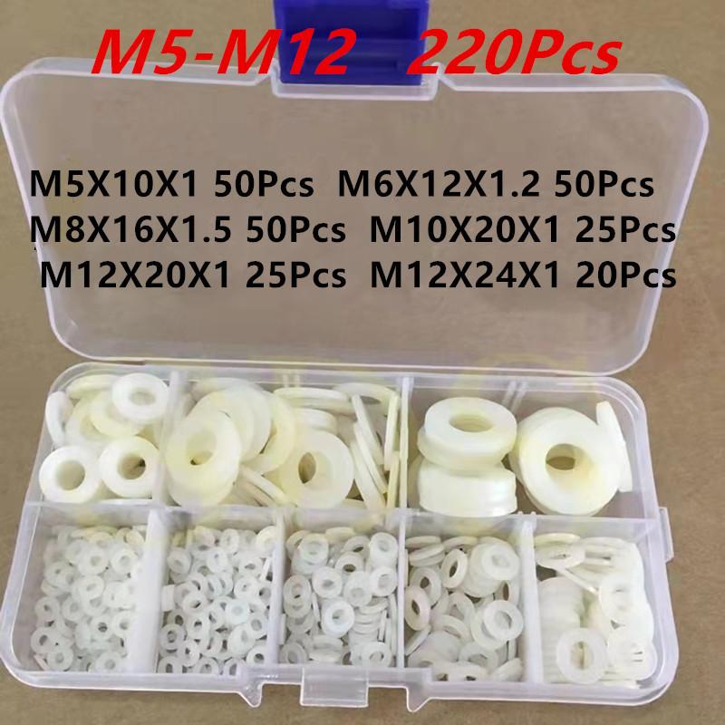 220/400Pcs M3 M4 M5 M6 M8 M10 M12 Plastic Nylon Flat Washer Plane Spacer Insulaton Gaskte Washer Nylon Gasket Ring Kit