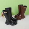 Bottes Longues Noires Mode Filles Cuir Enfants Bottes Hautes 2024 Automne Hiver Mode Chaud Fourrure Enfants Bottes de Moto Classique