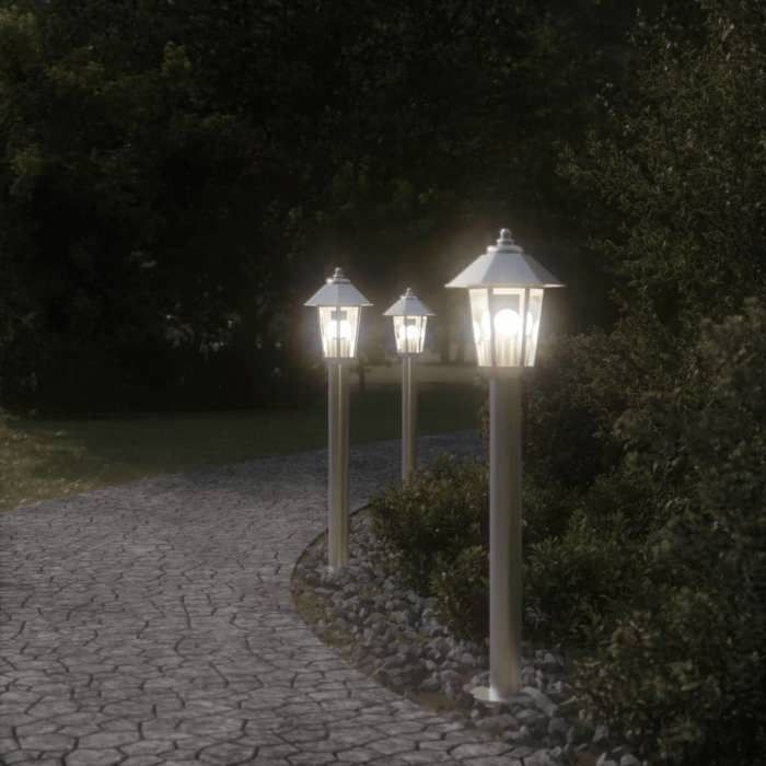 VidaXL Lampadaires d'extérieur 3 pcs argenté 80 cm acier inoxydable, éclairage au sol d'extérieur, éclairage au sol de 4006382