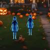 Scary Twins Halloween Yard Signs Stakes 16 Inch Horror Twin Girls Garden Stake Iron for Outdoor Trick-or-Treating Party Supplies