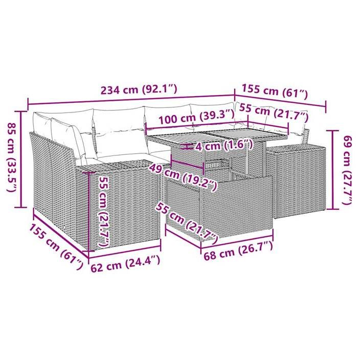 VidaXL Garden Lounge Set with Cushions 7 Pcs Grey Braided Resin 3327343