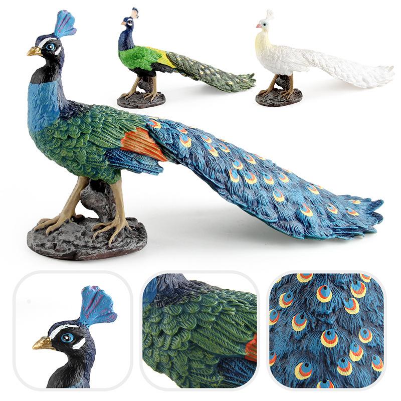 Simulation Animal Peacock Model Blue-Green-White Peacock Static Decorative Desktop Ornament Toy