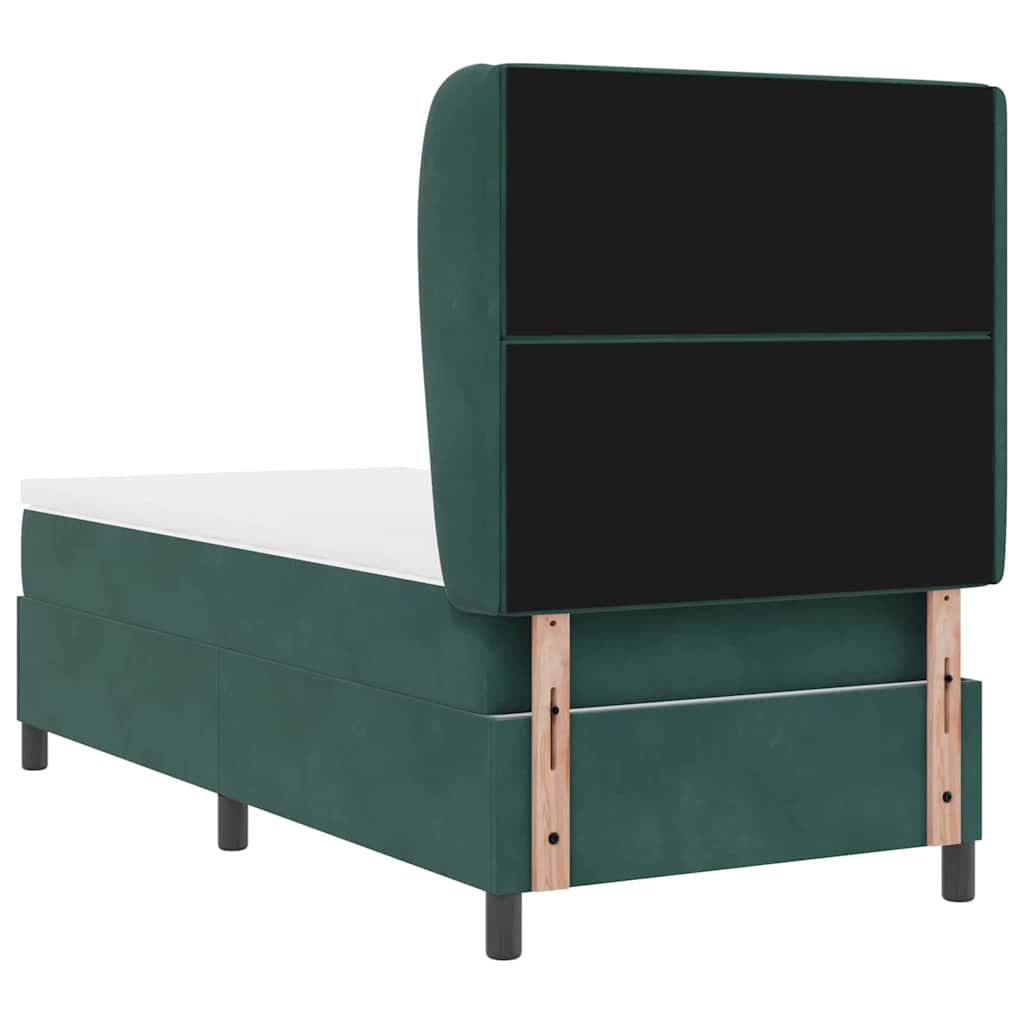 Box Spring Bed with Mattress Dark Green 190 X 90 Cm Velvet
