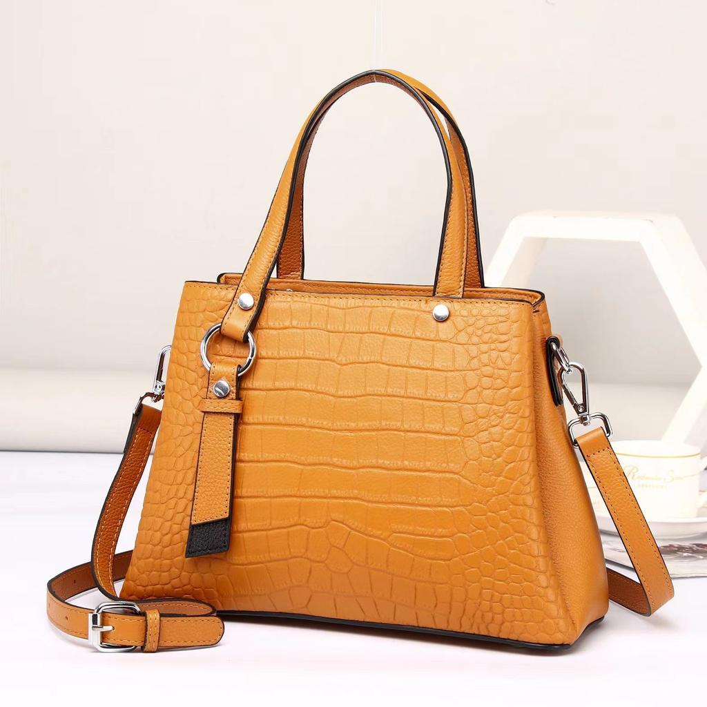 Leather women's bag versatile fashion first layer cowhide tote bag crocodile pattern retro portable messenger bag