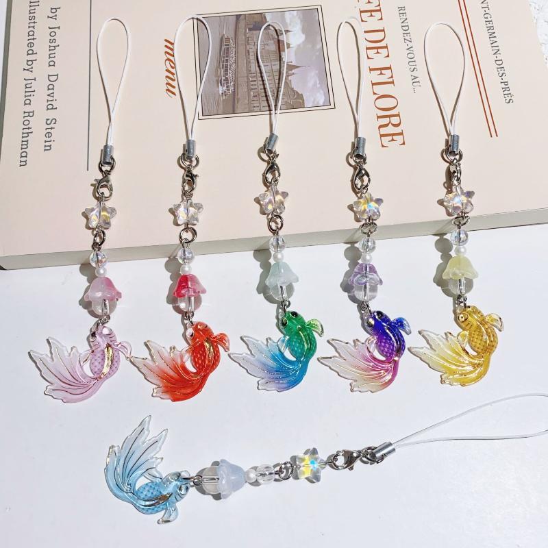 Aesthetic Gradient Goldfish Phone Charms With Shiny Star And Bead Decor Perfect For Phone Decoration Bag Pendant Girls Gift