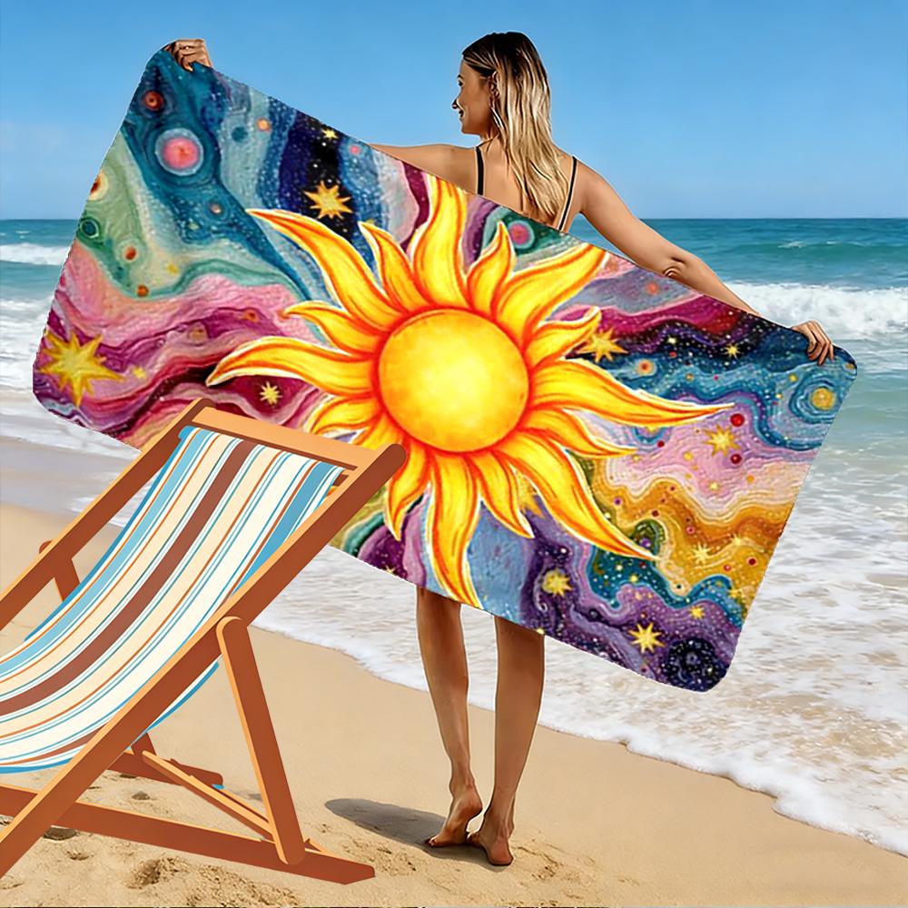 Colorful Sun and Cosmic Galaxy Design Beach Towel Quick-drying for Travel Outdoor Sports Jogging Beach and Swimming