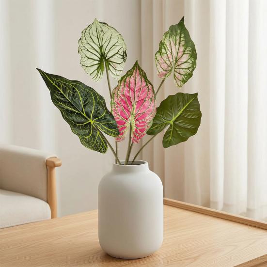 Artificial Alocasia Leaf Faux Greenery Plants Stem Realistic Fake Tropical Leaves for DIY Wedding Centerpiece Flower Arrangement Home Vase Decor