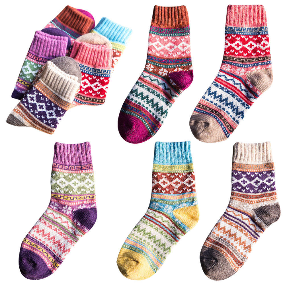 Buy 5 Pairs Women Nordic Novelty Sock Thick Winter Warm Socks at