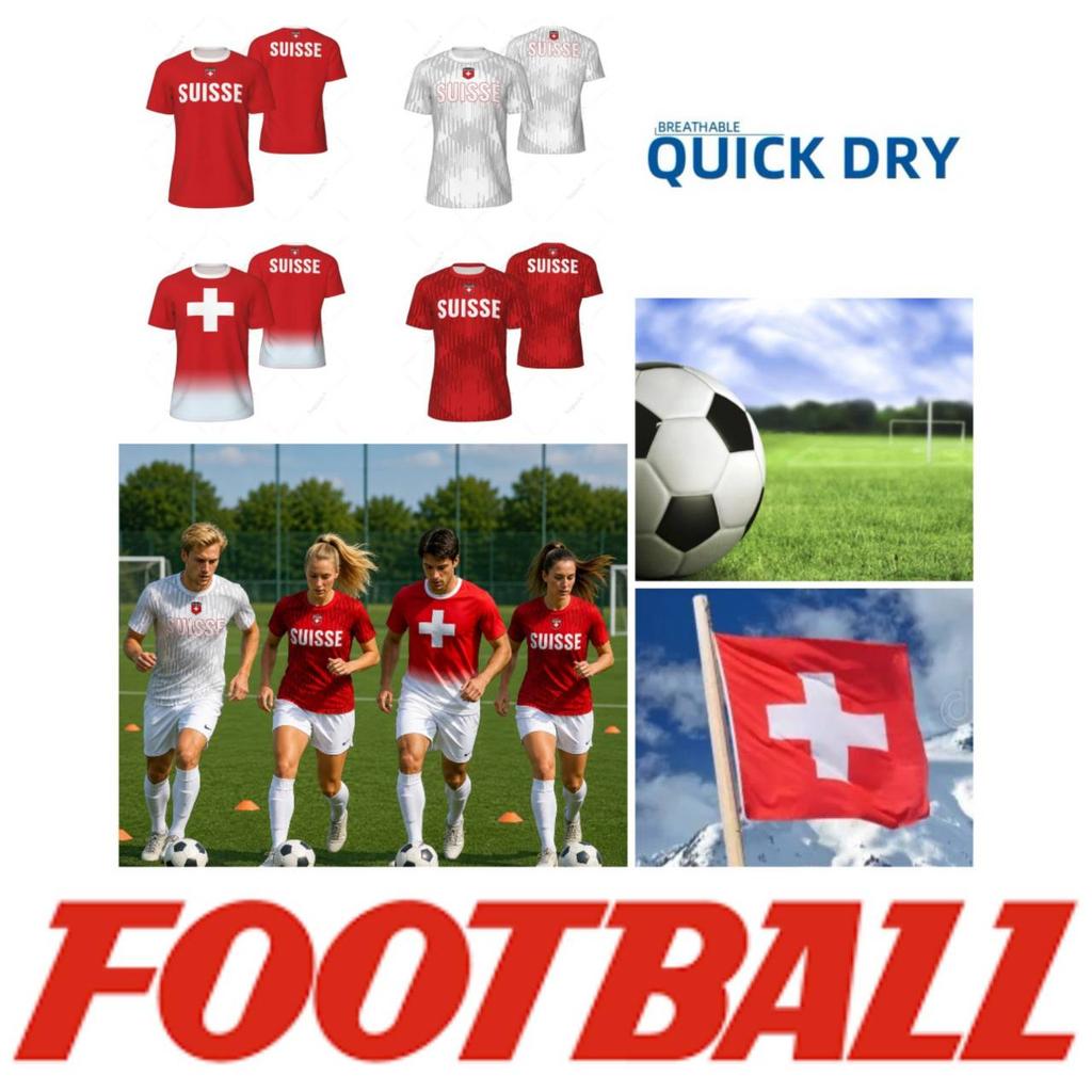 SUISSE Switzerland Swiss Soccer Football Tshirt Print 3D Flag National JERSEY CHEER Training Round Neck Short Sleeve Sport Uniform Unisex Men Women