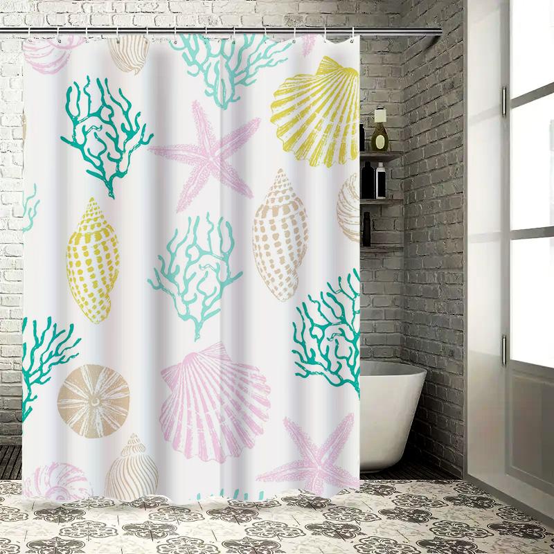 Seashell Print Shower Curtain Bath Decor White