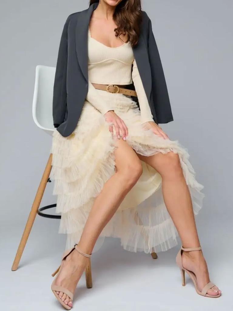 Elastic Waist Mesh Long Skirts for Women Elegant Vintage High Waist Ball Gown Gauze Cake Skirt Female Clothes