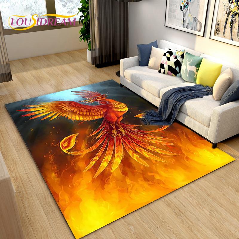 3D Phoenix Bird Area Rug Large,Carpet Rug for Living Room Bedroom Sofa Decoration,Kitchen Bathroom Non-slip Floor Mat  alfombra
