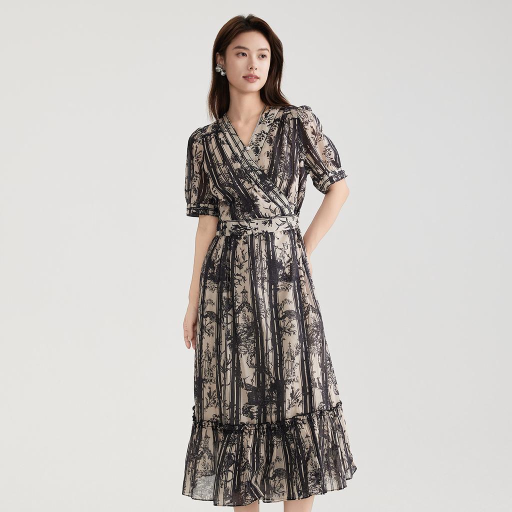 Pure cotton temperament floral dress for women in summer 2025, thin, high-end, age reducing, Chinese style medium length dress