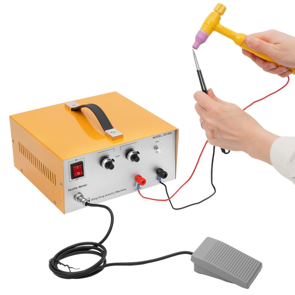 Jewelry Spot Welder 80A Electric Adjustable Pulse Spark Spot Welding Machine for Platinum Gold Silver Steel Earring Ring Yellow