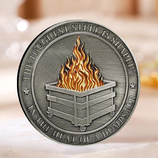 Challenge Coin Dumpster Flame Pattern Retro Silver Color Challenge Medal Unique Office Desk