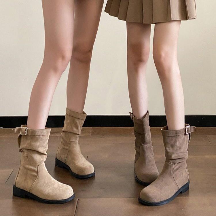 Internet celebrities with the same 2025 winter new matte suede sleeve artificial short plush round head popular shoes fashion boots women