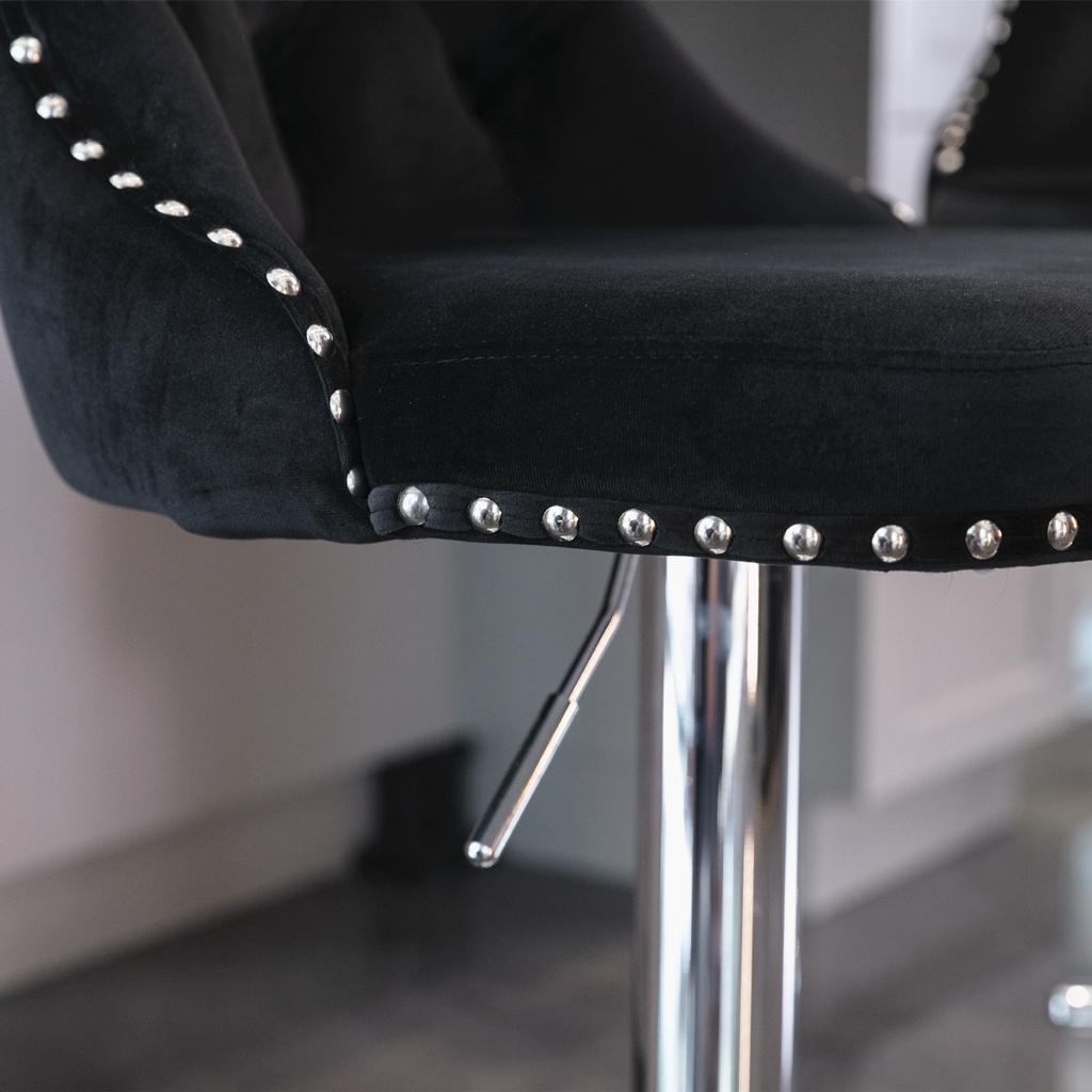 Swivel Velvet Barstools Adjustable Seat Height from 25-33 Inch, Chrome base Bar Stools with Backs Comfortable Tufted, Set of 2,DE1712BK,Black