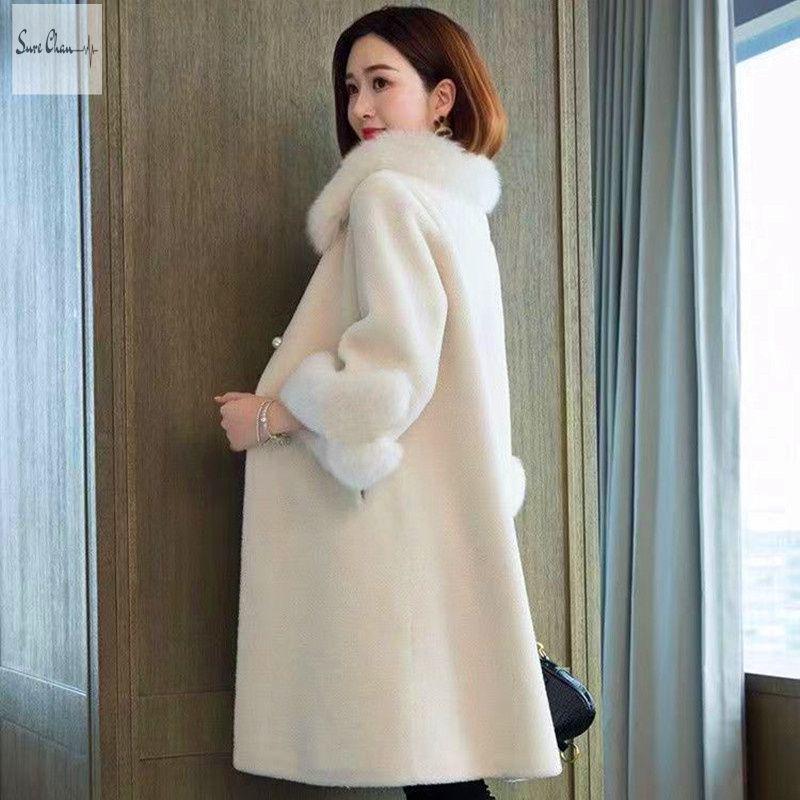 Women's Winter Princess Faux Fur Long Coat with Fox Fur Collar