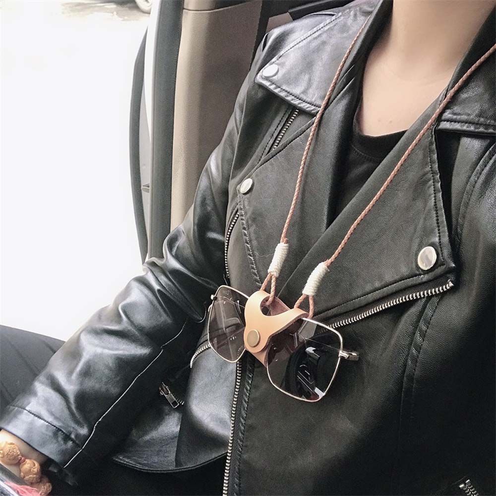 Cover Sunglasses Bags Leather Glasses Bags Glasses Lanyard Hanging Neck Clip Eyewear Cases