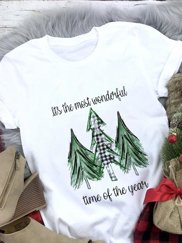 

2025 Summer Women Y2K Harajuku 90S Tee Tops Female Funny Christmas Print Clothes Trend Short Sleeves Clothes White Tshirt S білий