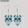 2D Flat Cute Halloween Sugar Skull Earrings Dangle Acrylic Day of the Dead Decor Gifts for Women Festival Charms