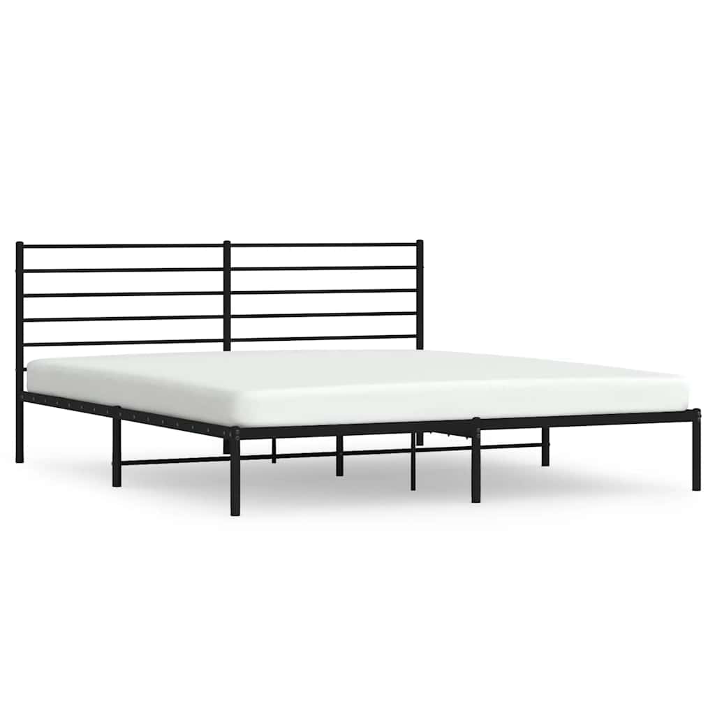 Metal Bed Frame with Headboard Black 200 x 200 cm