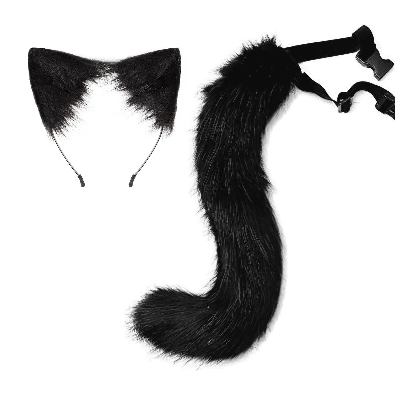 

Halloween Cosplay Realistic Plush Tail Set: Beast Tail, Cat Ear Headband & Headdress, Perfect Costume Accessories