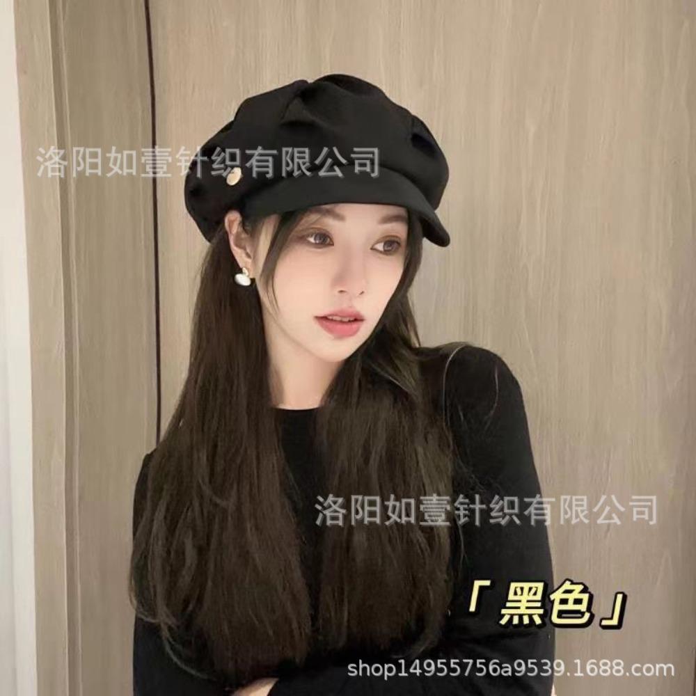**Women Newsboy Beret Cap Solid Korean British Vintage Visor Face Slimming Hat**