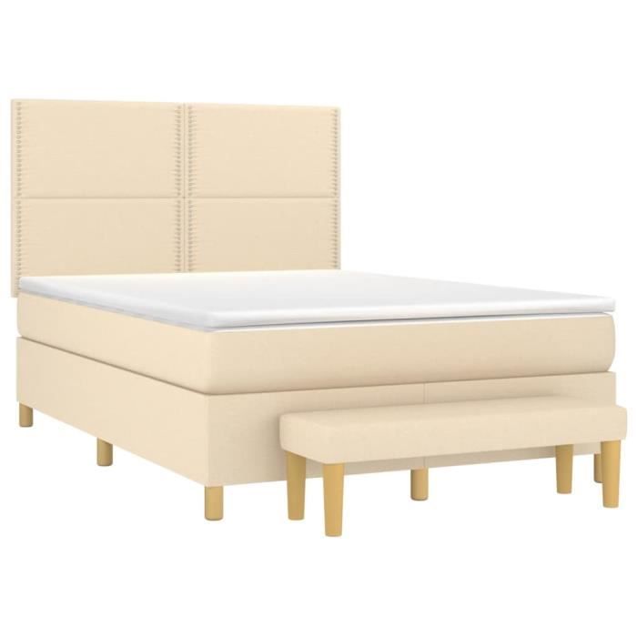3137082 vidaXL Lit à sommier tapissier avec matelas Crème 140x200 cm Tissu