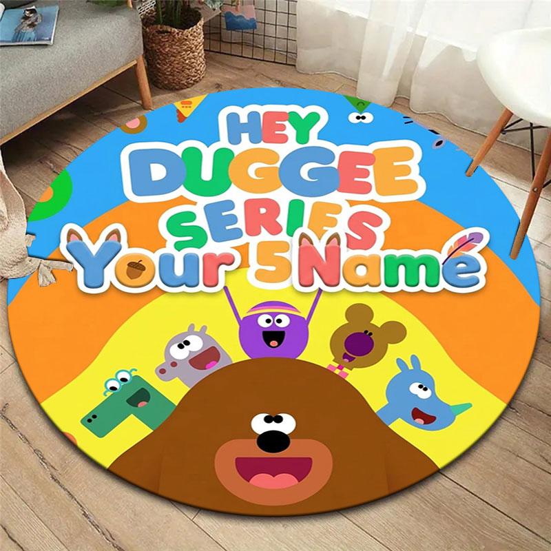 Hey Duggee Custom Name Round Area Rug,Carpet Rug for Living Room Bedroom Sofa Playroom Decor,Non-slip Floor Mat