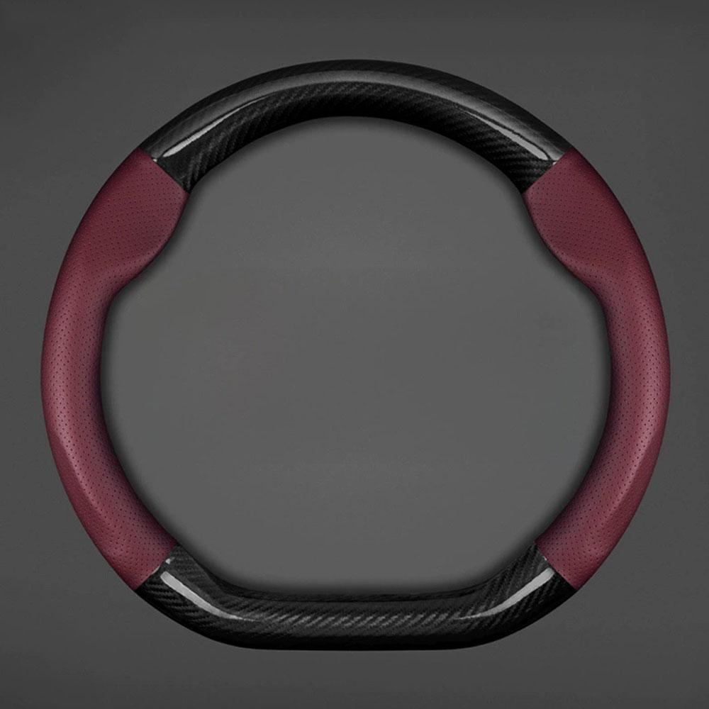 Genuine Leather Car Steering Wheel Cover Carbon Fiber Grip All-Season Anti-Slip Breathable Steering Wheel Cover for Vehicles