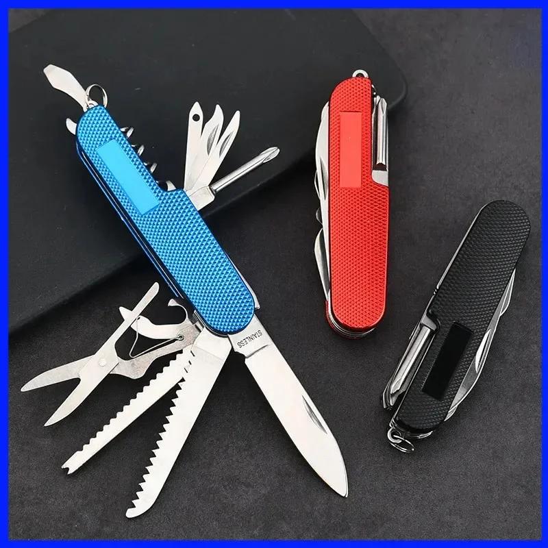 11 in 1 Multi-Purpose Stainless Steel Folding Knife with Wood Handle Outdoor Keychain Pocket Multi-Tools Knive