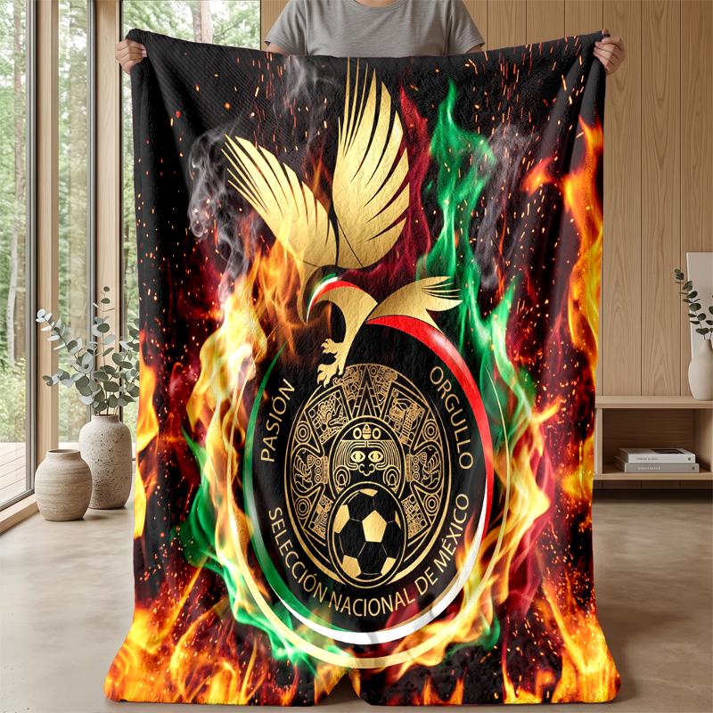 Mexico footbal Printed Flannel Blanket Skin Friendly Warm Decorative Throw for Indoor Couch Bed Daily Use