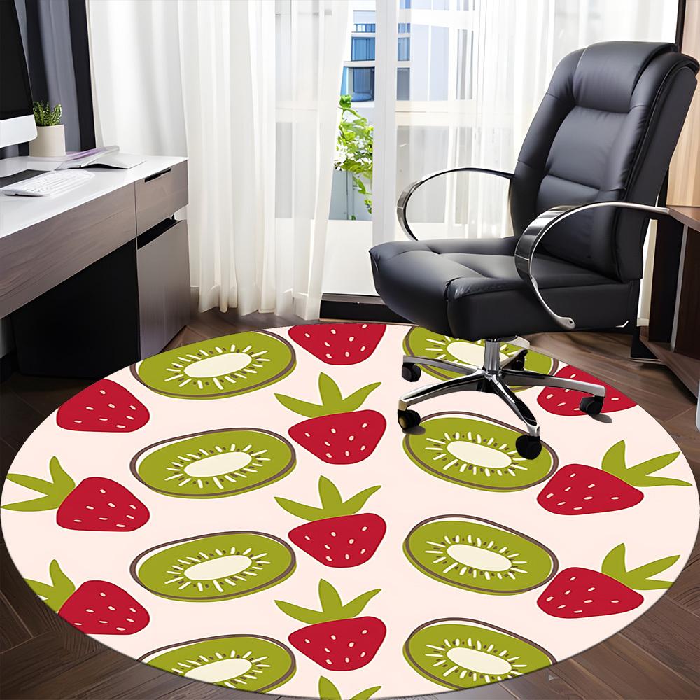 1pc Kiwi Strawberry Office Round Area Rug, Indoor Mat Suitable For Office, Under Office Chairs Bedroom Living Room Home Decor, Room Deco